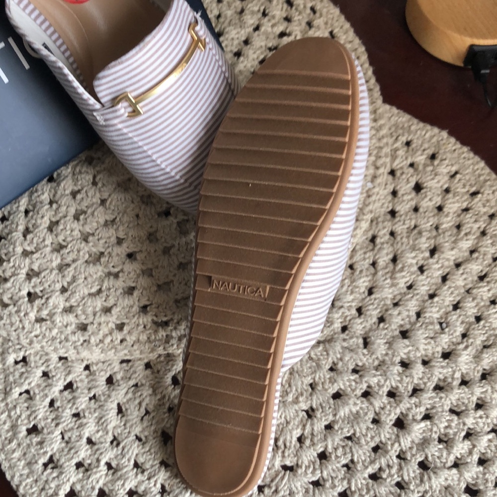 Nautica Tan & White Striped Slip-On Mules with Gold Accent - Picture 5 of 12